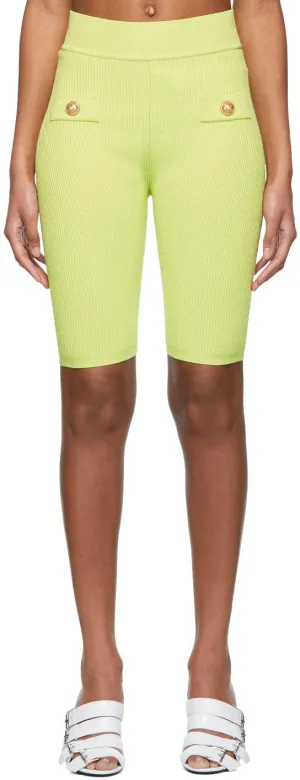 Balmain Green Rib Knit Cycling Shorts