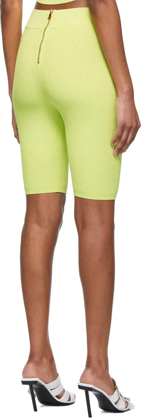 Balmain Green Rib Knit Cycling Shorts