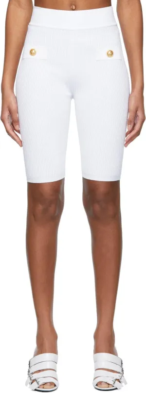 Balmain White Rib Knit Cycling Shorts